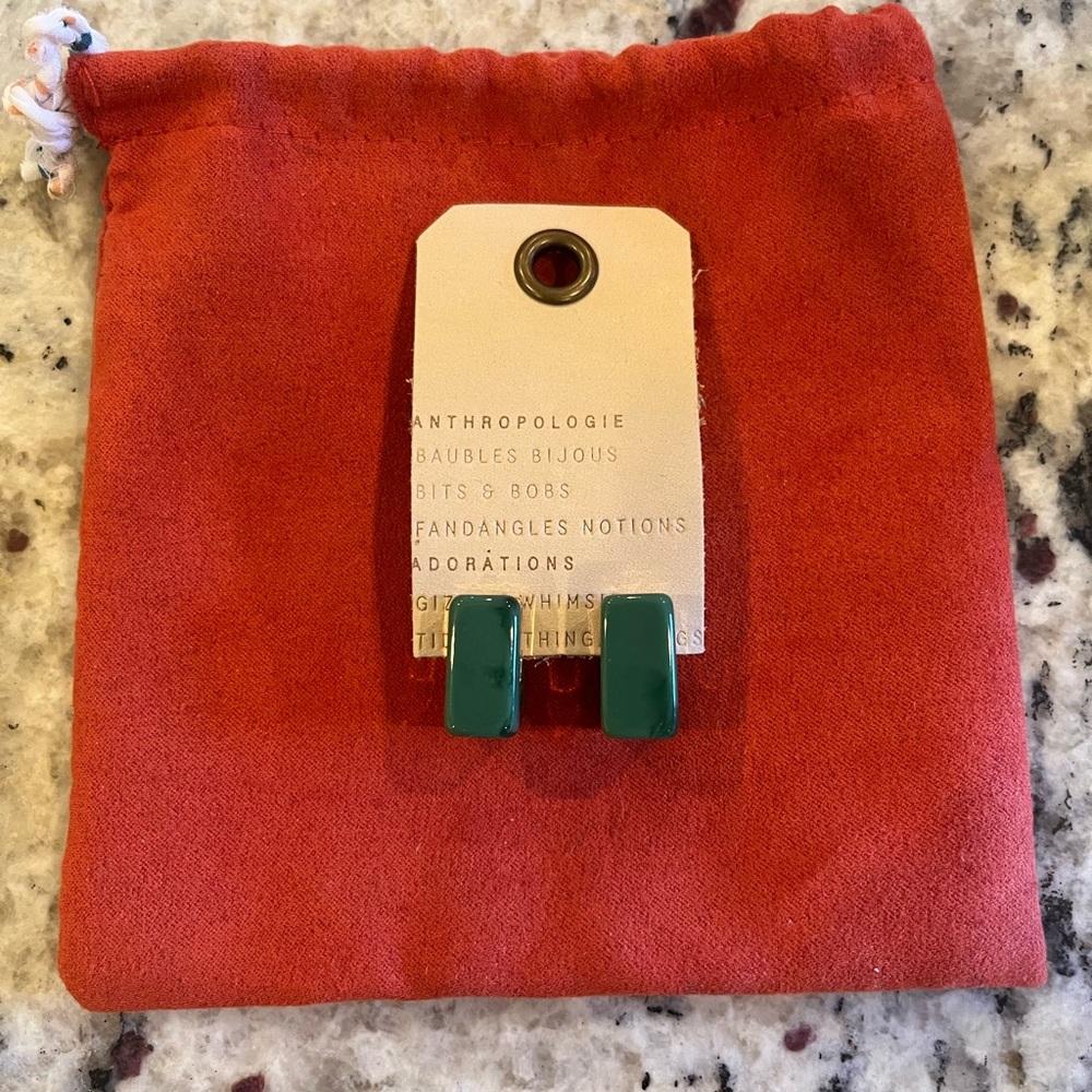 Anthropologie Boho Stone Huggie Earrings-     Green/Gold